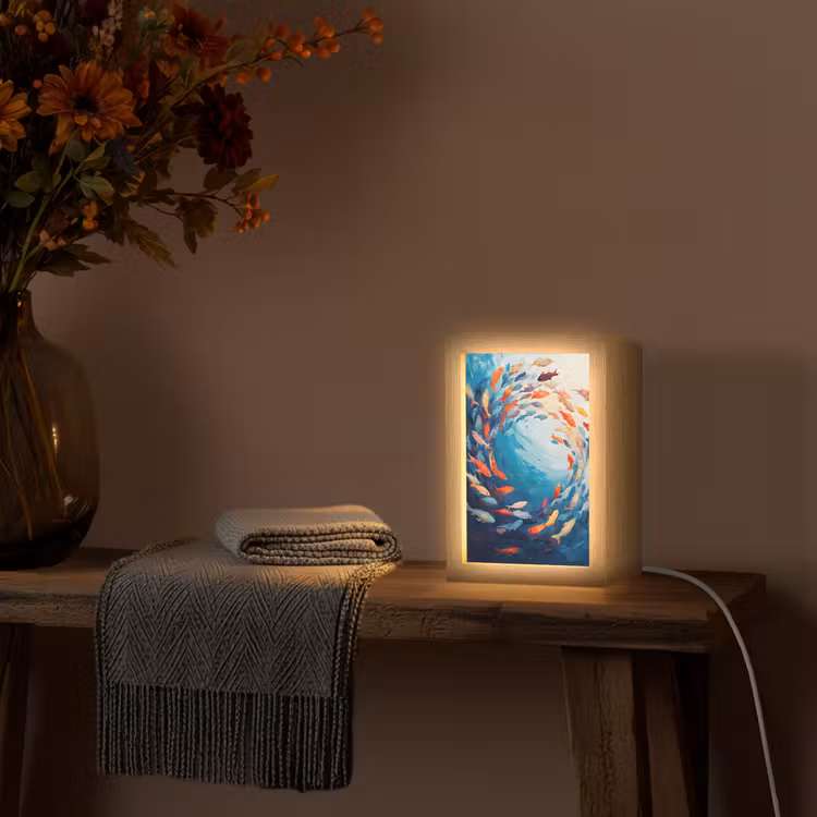 Zee - Vissen - Kleurrijk - Dynamisch Light Box met kabel (Tafellamp) klein -sfeer4