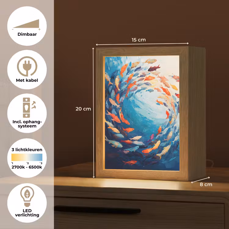 Zee - Vissen - Kleurrijk - Dynamisch Light Box met kabel (Tafellamp) klein -USP_NL