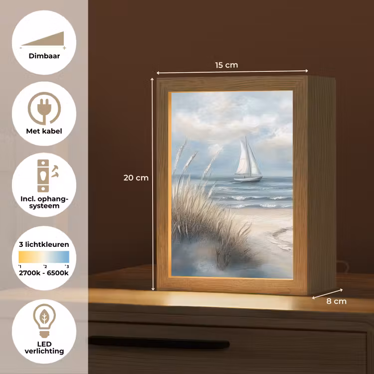 Zee - Zeilboot - Strand - Duinen - Vintage Light Box met kabel (Tafellamp) klein -USP_NL
