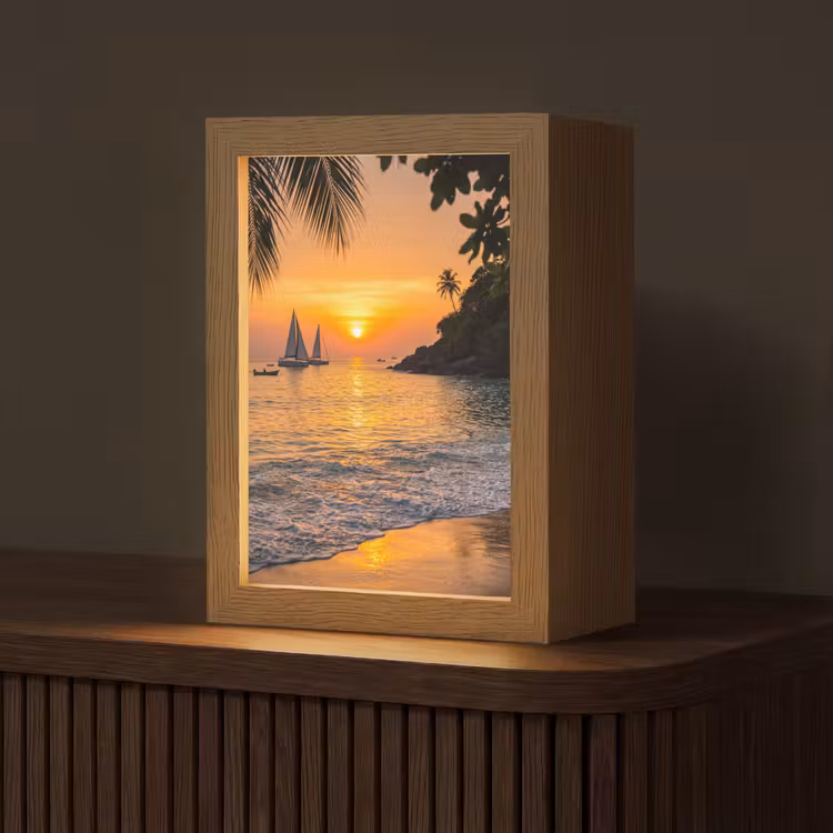 Zee - Zonsondergang - Boot - Natuur - Oranje Light Box met kabel (Tafellamp) klein -z3d_website