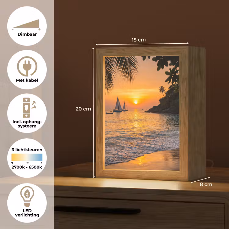 Zee - Zonsondergang - Boot - Natuur - Oranje Light Box met kabel (Tafellamp) klein -USP_NL
