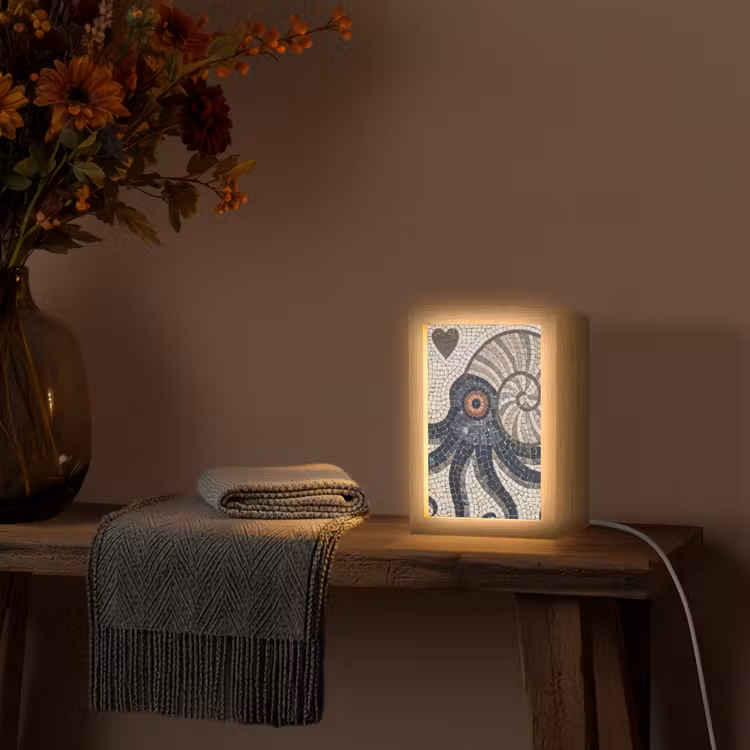 Zeeleven - Mozaïek - Kunst - Vintage - Beige Light Box met kabel (Tafellamp) klein -sfeer4