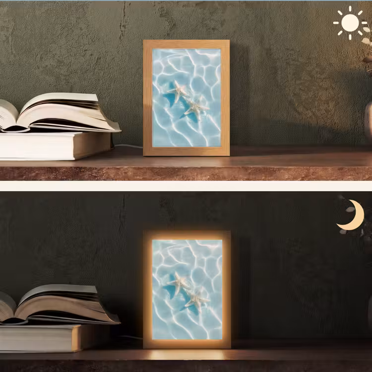 Zeesterren - Golvend water - Rustgevend Light Box met kabel (Tafellamp) klein -sfeer3