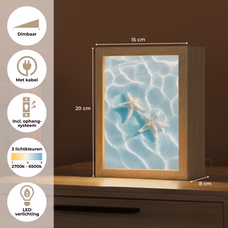 Zeesterren - Golvend water - Rustgevend Light Box met kabel (Tafellamp) klein -USP_NL