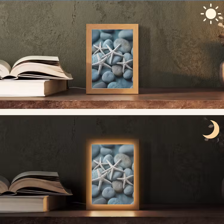 Zeesterren - Stenen - Wit Light Box met kabel (Tafellamp) klein -sfeer3