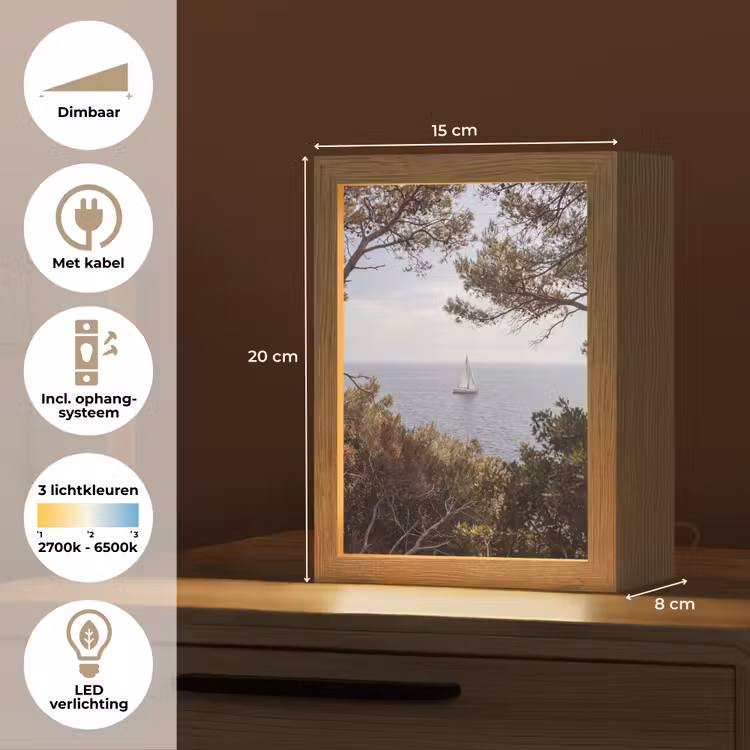 Tafellamp - Zeilboot - bomen - water - Zeilboot - bomen - water Light Box met kabel (Tafellamp) klein