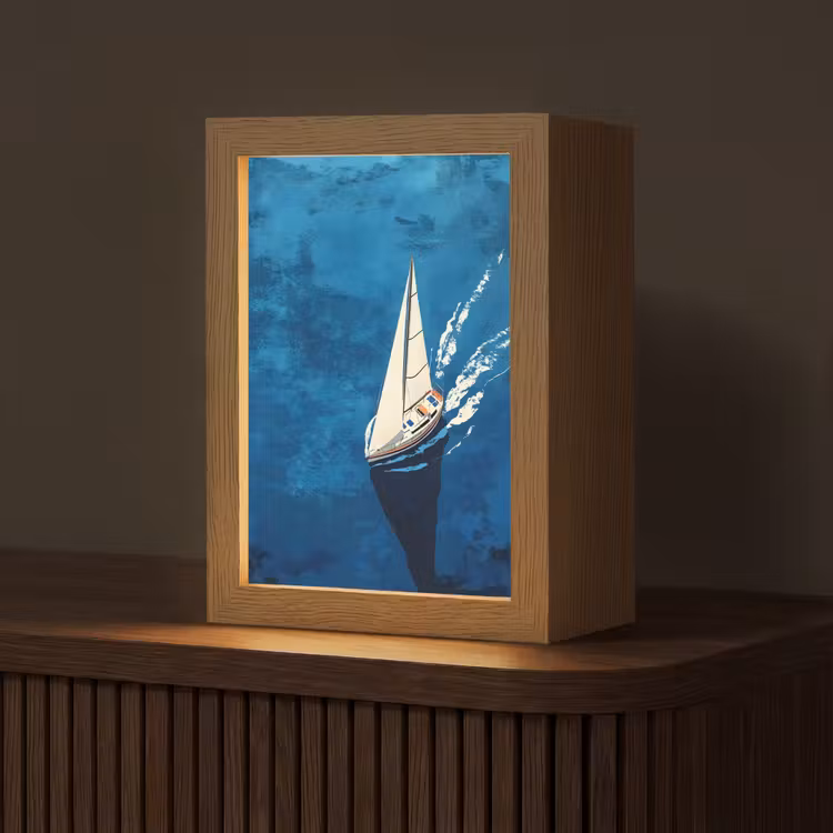 Zeilboot - Water - Abstract - Schaduw Light Box met kabel (Tafellamp) klein -z3d_website