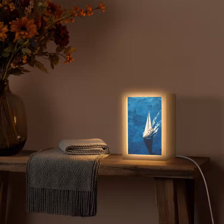 Zeilboot - Water - Abstract - Schaduw Light Box met kabel (Tafellamp) klein -sfeer4