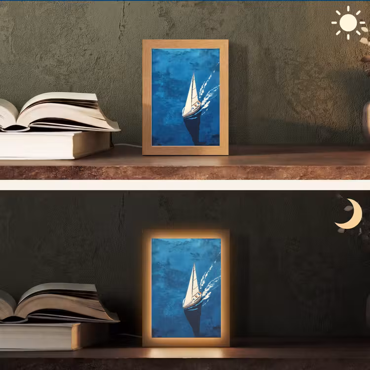 Zeilboot - Water - Abstract - Schaduw Light Box met kabel (Tafellamp) klein -sfeer3