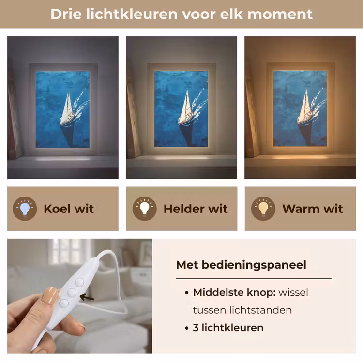 Zeilboot - Water - Abstract - Schaduw Light Box met kabel (Tafellamp) klein -USP_lichtkleurNL