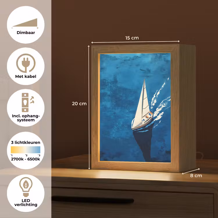 Zeilboot - Water - Abstract - Schaduw Light Box met kabel (Tafellamp) klein -USP_NL