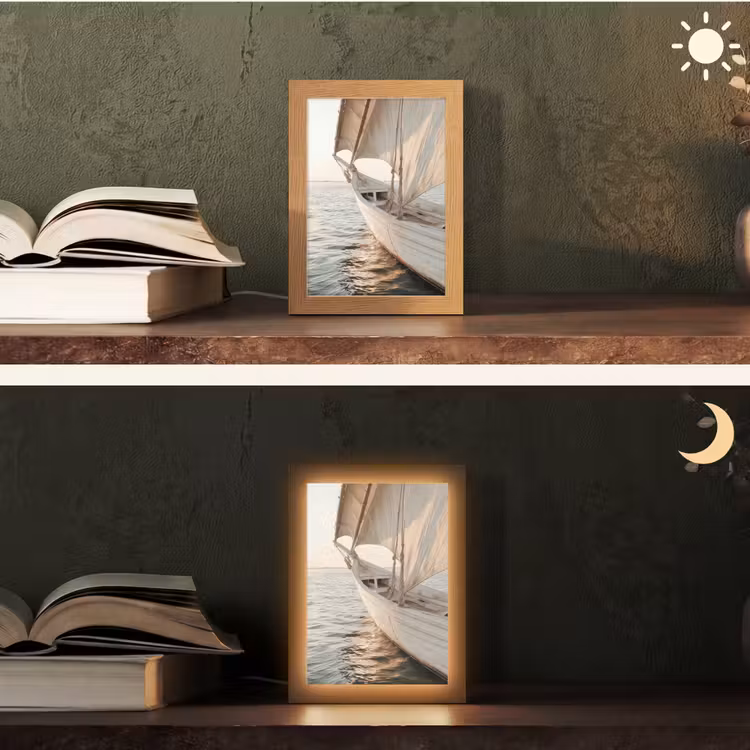 Zeilboot - Zee - Beige - Zon Light Box met kabel (Tafellamp) klein -sfeer3