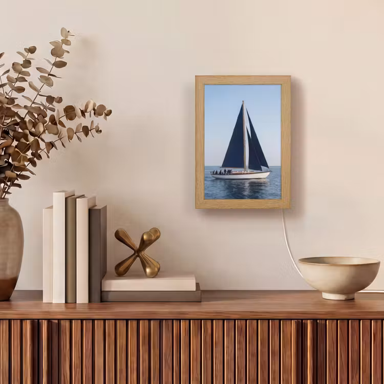 Zeilboot - Zee - Blauw Light Box met kabel (Tafellamp) klein -sfeer2