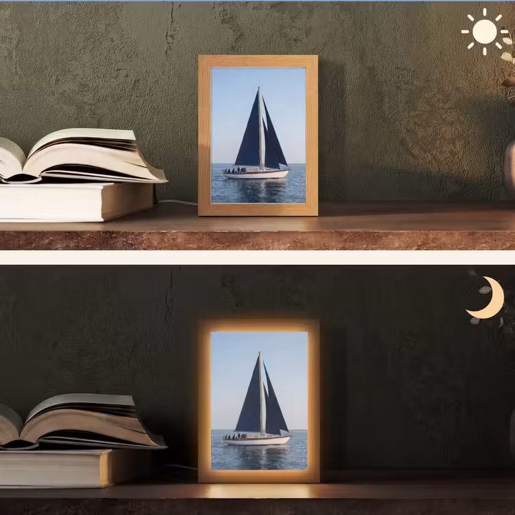 Zeilboot - Zee - Blauw Light Box met kabel (Tafellamp) klein -sfeer3