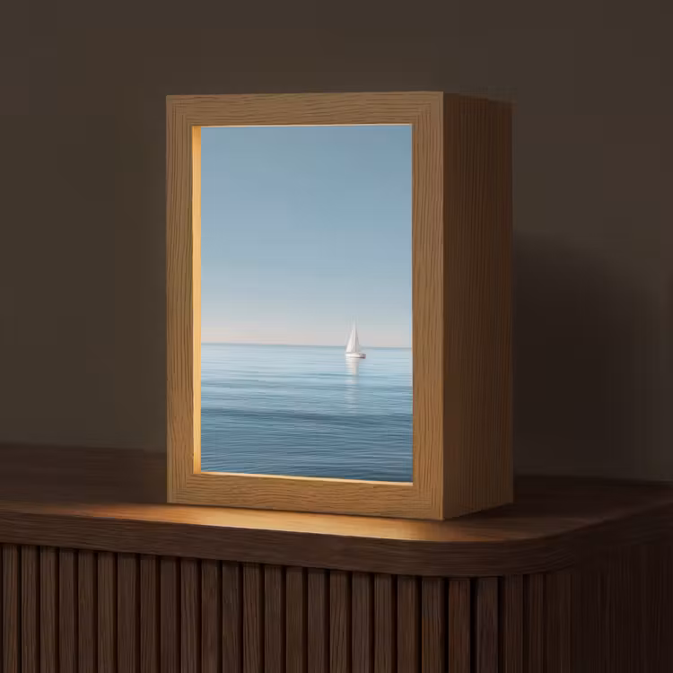 Zeilbootje - Kalme zee - Helderblauwe hemel Light Box met kabel (Tafellamp) klein -z3d_website