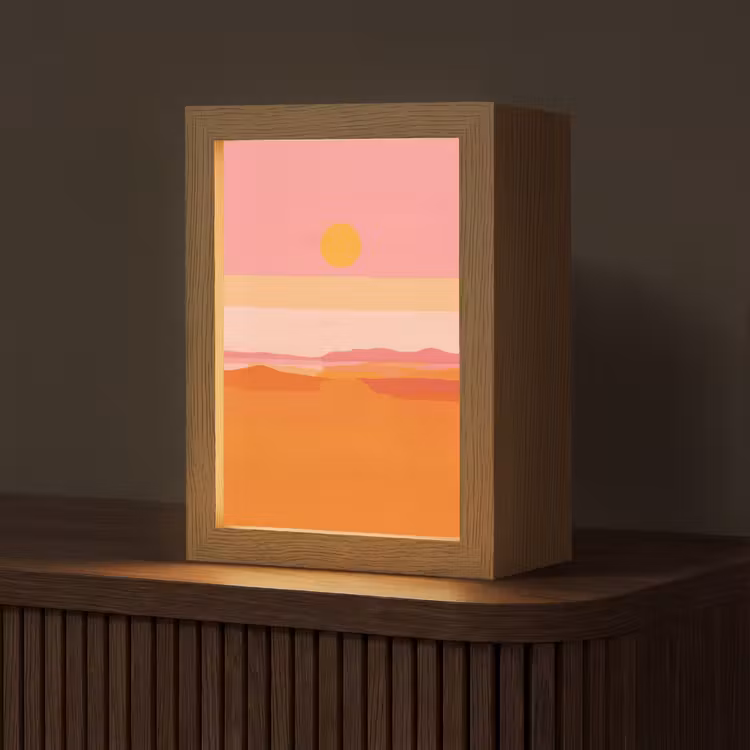 Zon - Abstract - Landschap - Oranje Light Box met kabel (Tafellamp) klein -z3d_website