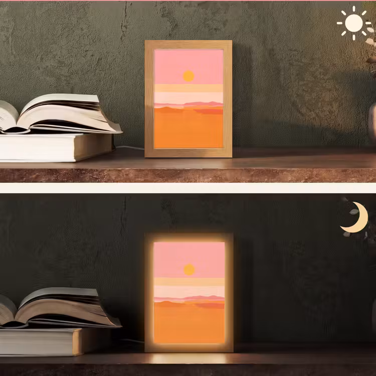 Zon - Abstract - Landschap - Oranje Light Box met kabel (Tafellamp) klein -sfeer3