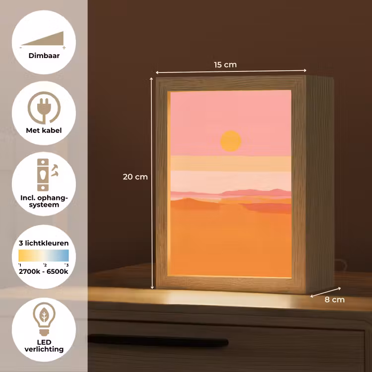 Zon - Abstract - Landschap - Oranje Light Box met kabel (Tafellamp) klein -USP_NL