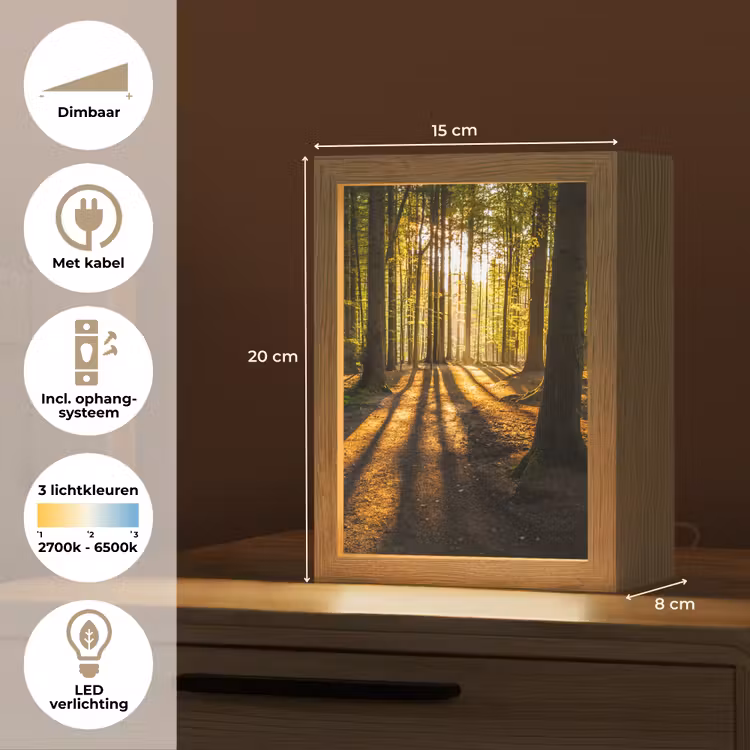 Zon - Bomen - Bos - Landschap - Natuur Light Box met kabel (Tafellamp) klein -USP_NL
