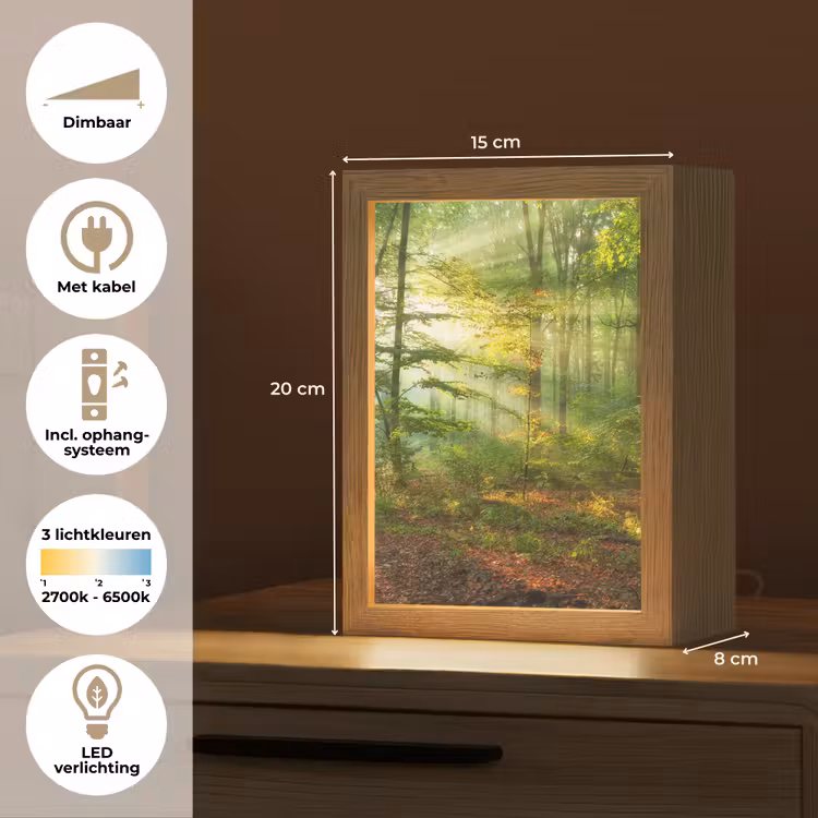 Zon - Bos - Bomen - Natuur - Herfst Light Box met kabel (Tafellamp) klein -USP_NL