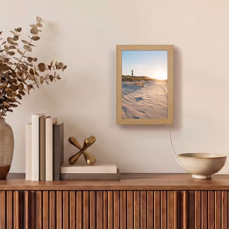 Zon - Duinen - Strand - Vuurtoren Light Box met kabel (Tafellamp) klein -sfeer2