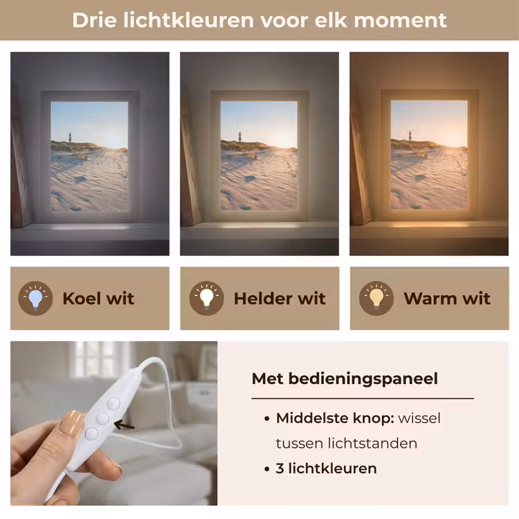 Zon - Duinen - Strand - Vuurtoren Light Box met kabel (Tafellamp) klein -USP_lichtkleurNL