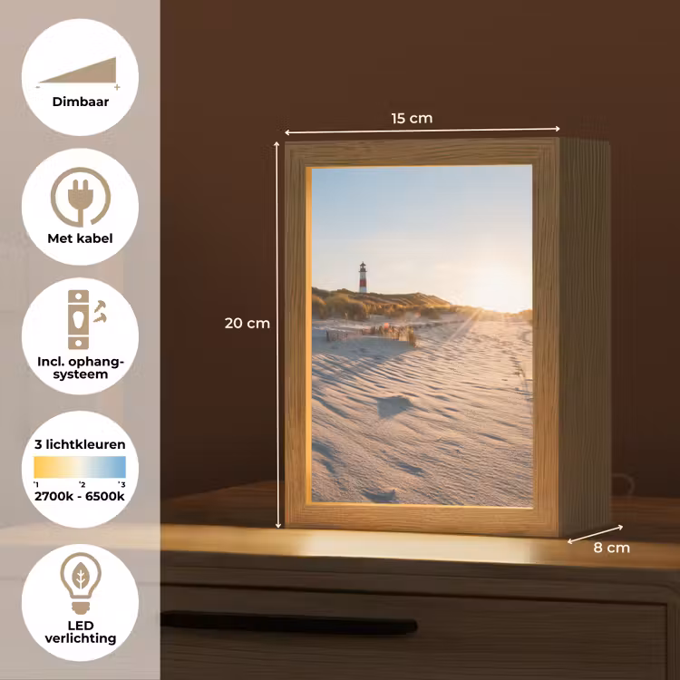 Zon - Duinen - Strand - Vuurtoren Light Box met kabel (Tafellamp) klein -USP_NL
