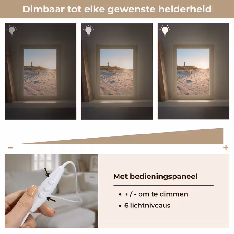 Zon - Duinen - Strand - Vuurtoren Light Box met kabel (Tafellamp) klein -USP_dimbaarNL