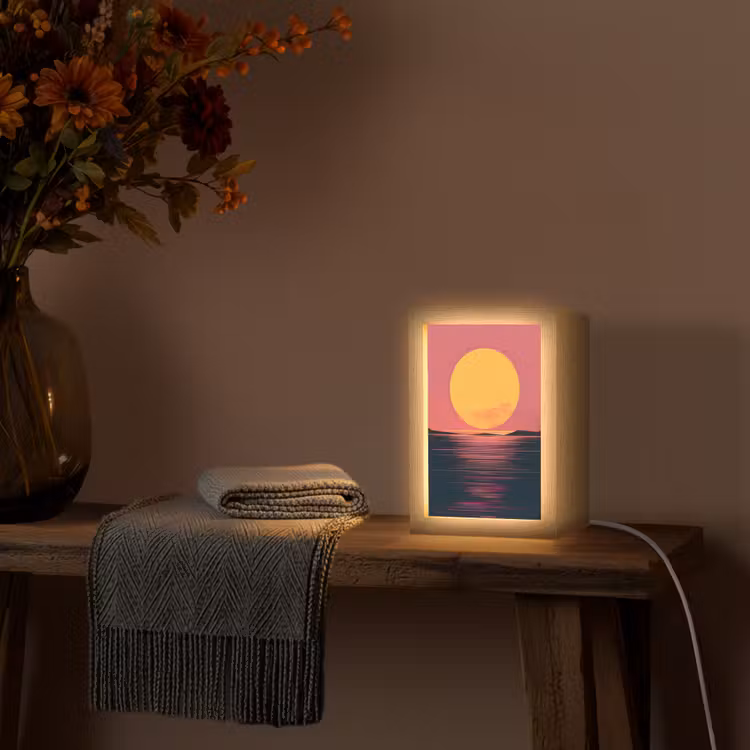 Zon - Geel - Bergen - Water Light Box met kabel (Tafellamp) klein -sfeer4