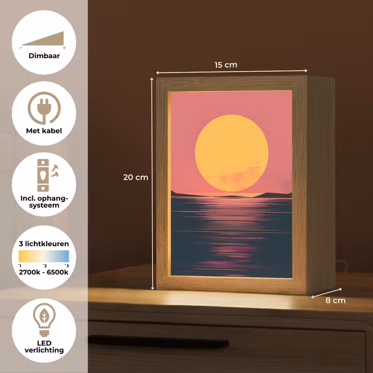 Zon - Geel - Bergen - Water Light Box met kabel (Tafellamp) klein -USP_NL