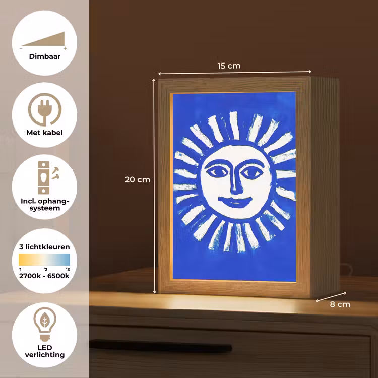 Zon - Gezicht - Penseelstructuur - Blauw Light Box met kabel (Tafellamp) klein -USP_NL