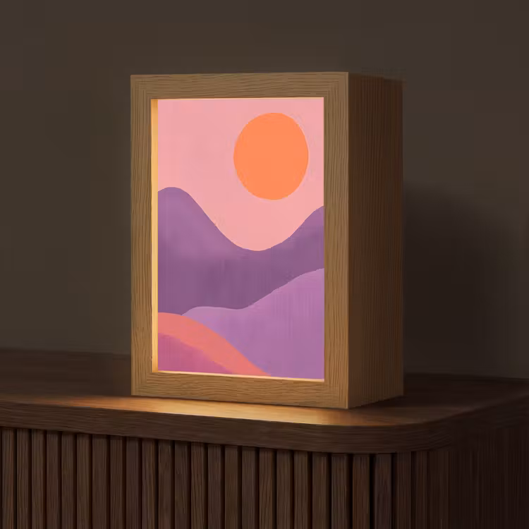 Zon - Heuvels - Paars - Abstract Light Box met kabel (Tafellamp) klein -z3d_website