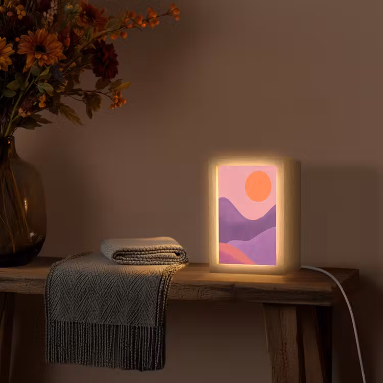 Zon - Heuvels - Paars - Abstract Light Box met kabel (Tafellamp) klein -sfeer4