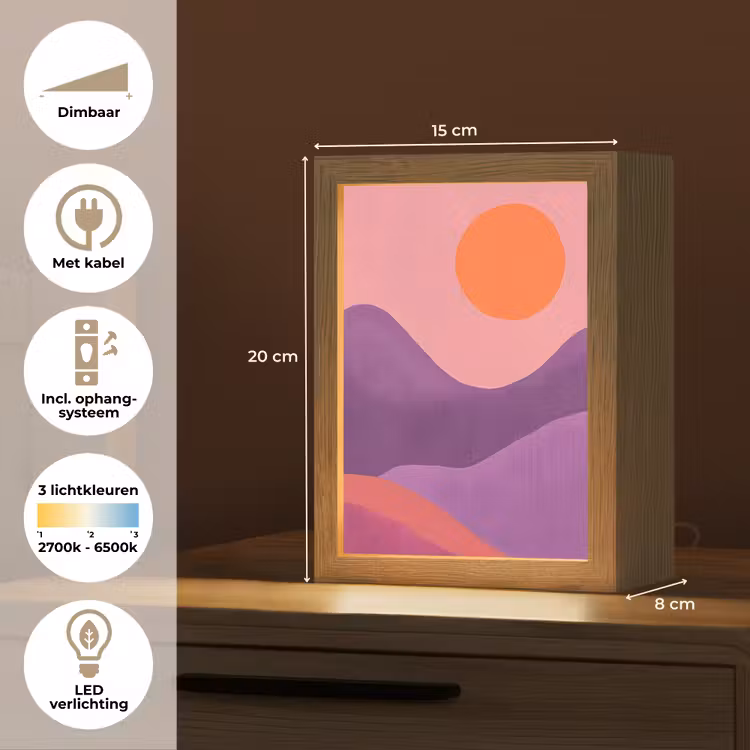 Zon - Heuvels - Paars - Abstract Light Box met kabel (Tafellamp) klein -USP_NL