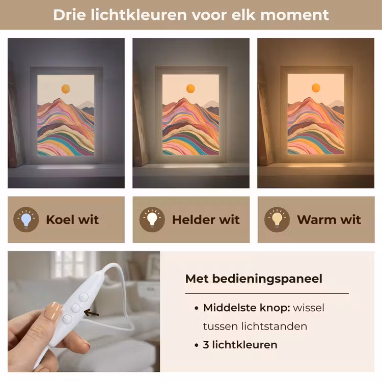 Zon - Kleurrijk landschap - Bergen Light Box met kabel (Tafellamp) klein -USP_lichtkleurNL