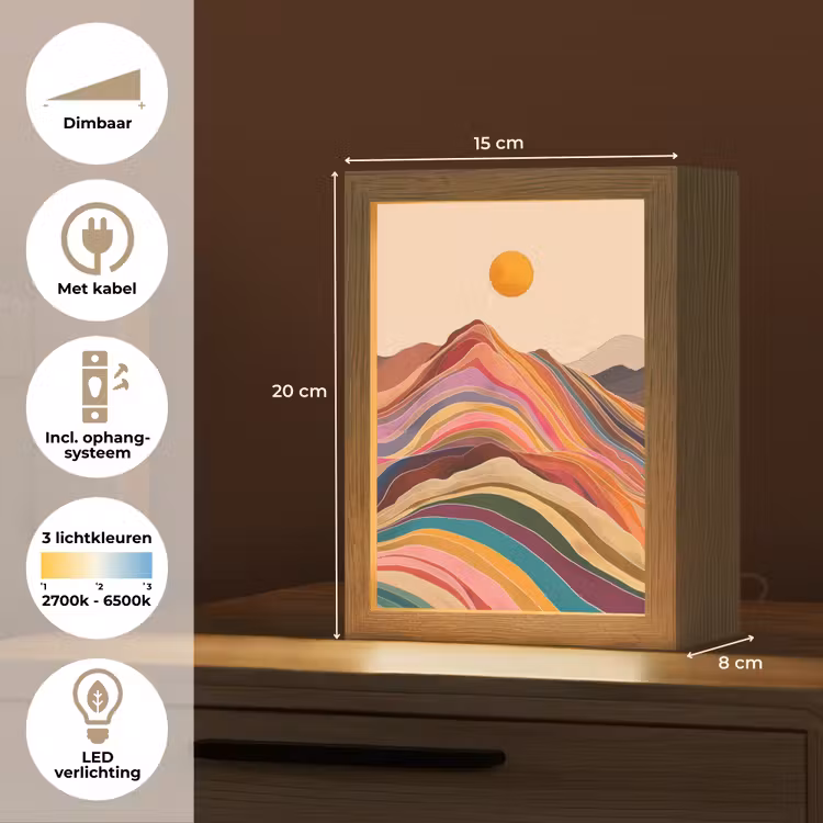 Zon - Kleurrijk landschap - Bergen Light Box met kabel (Tafellamp) klein -USP_NL