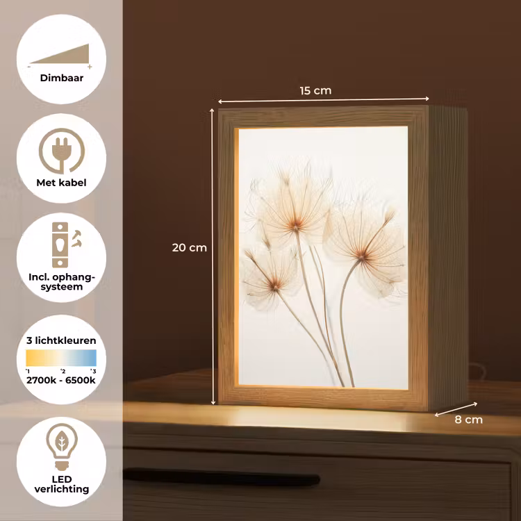 Zonlicht - Paardenbloemen - Natuur - Botanisch Light Box met kabel (Tafellamp) klein -USP_NL