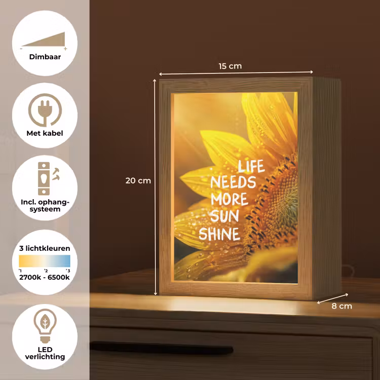 Zonnebloem - Close up - Geel - Quote Light Box met kabel (Tafellamp) klein -USP_NL