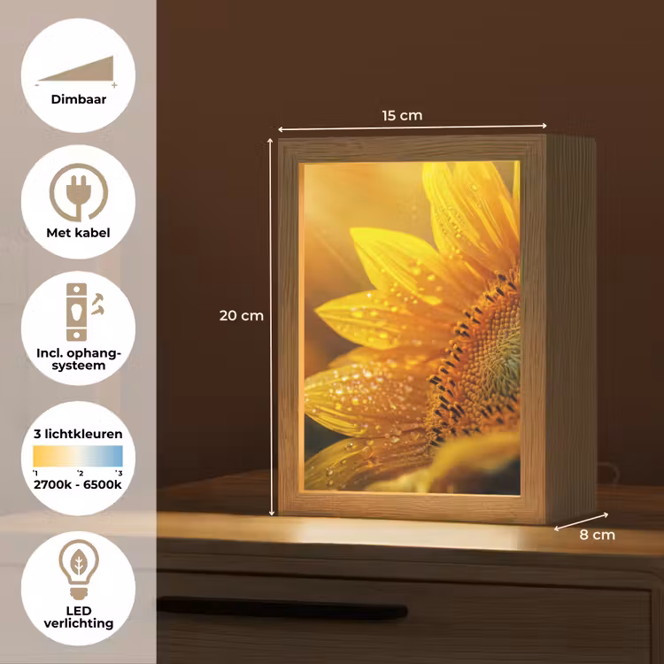 Zonnebloem - Dauwdruppels - Geel - Zonlicht Light Box met kabel (Tafellamp) klein -USP_NL