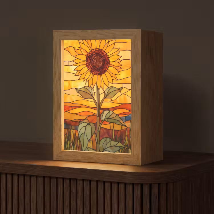 Zonnebloem - Mozaïek - Zonsondergang - Geel Light Box met kabel (Tafellamp) klein -z3d_website