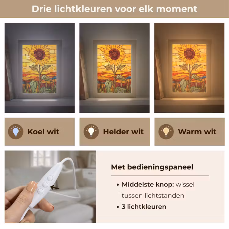 Zonnebloem - Mozaïek - Zonsondergang - Geel Light Box met kabel (Tafellamp) klein -USP_lichtkleurNL