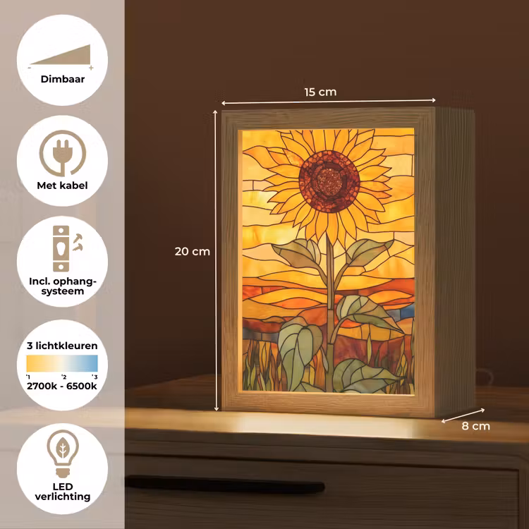 Zonnebloem - Mozaïek - Zonsondergang - Geel Light Box met kabel (Tafellamp) klein -USP_NL