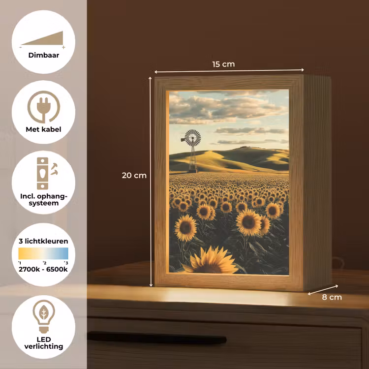 Zonnebloem - Veld - Windmolen Light Box met kabel (Tafellamp) klein -USP_NL