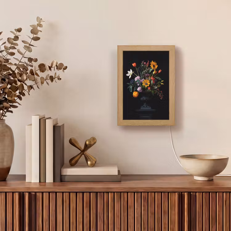 Zonnebloemen - Boeket - Kleurrijk Light Box met kabel (Tafellamp) klein -sfeer2