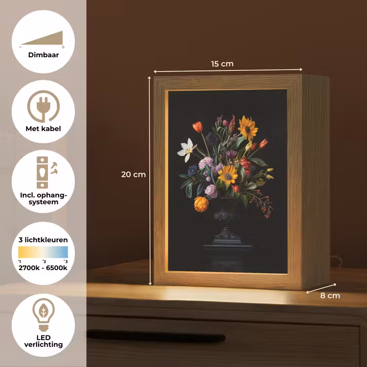 Zonnebloemen - Boeket - Kleurrijk Light Box met kabel (Tafellamp) klein -USP_NL