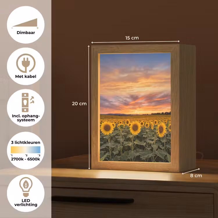Zonnebloemen - Heuvellandschap - Geel Light Box met kabel (Tafellamp) klein -USP_NL