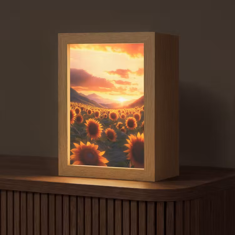 Zonnebloemen - Zonsondergang - Landschap Light Box met kabel (Tafellamp) klein -z3d_website