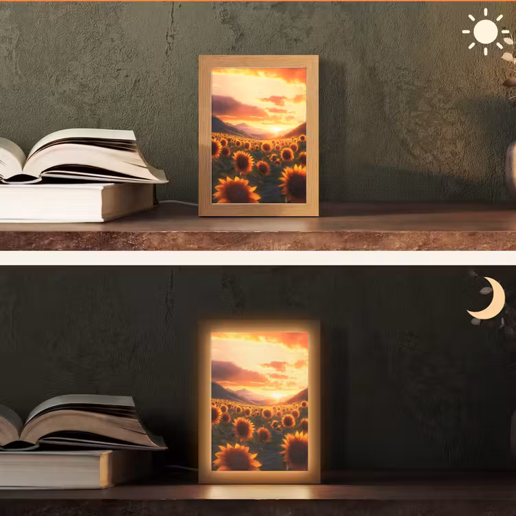 Zonnebloemen - Zonsondergang - Landschap Light Box met kabel (Tafellamp) klein -sfeer3