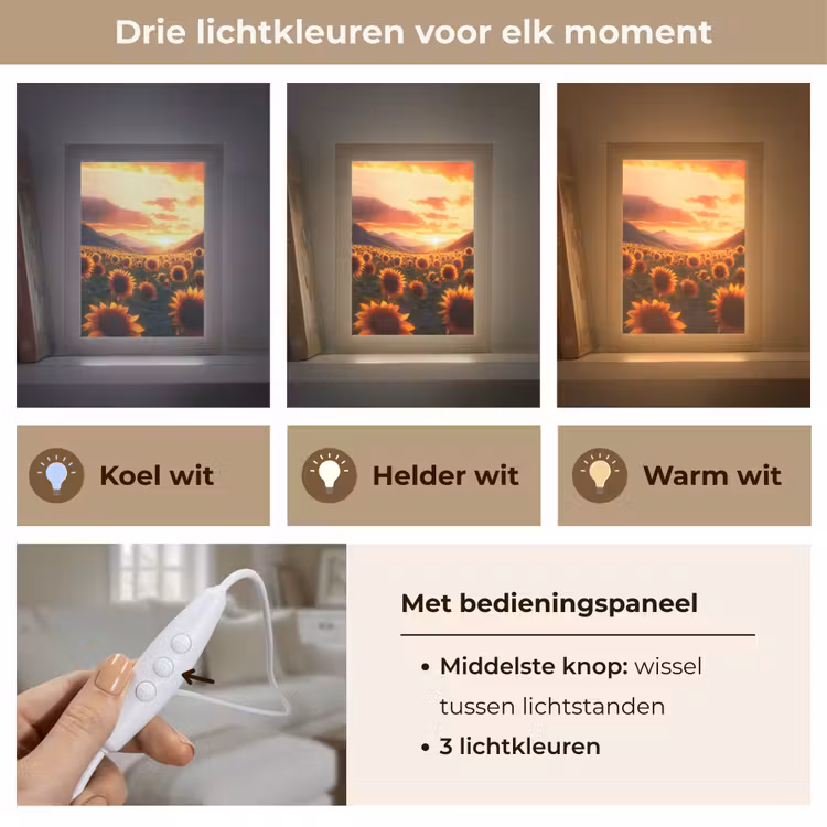 Zonnebloemen - Zonsondergang - Landschap Light Box met kabel (Tafellamp) klein -USP_lichtkleurNL