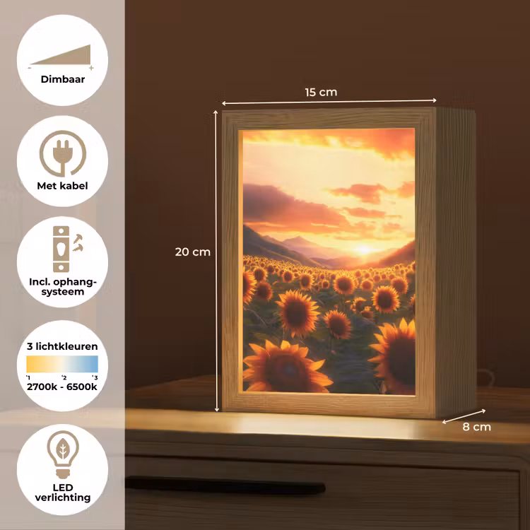 Zonnebloemen - Zonsondergang - Landschap Light Box met kabel (Tafellamp) klein -USP_NL